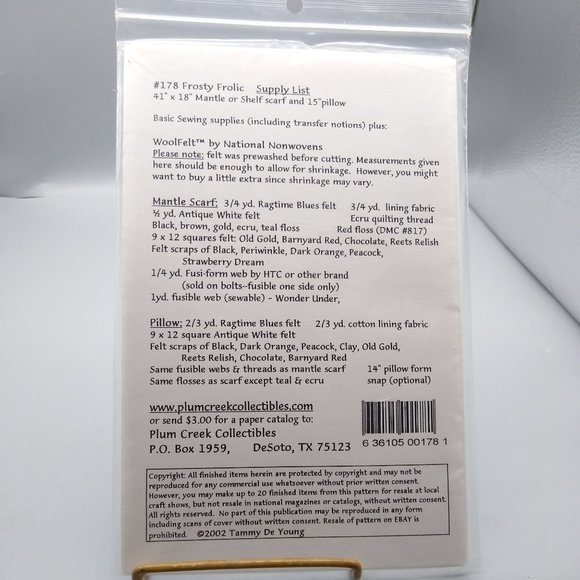 UNUSED Frosty Frolic Sewing Patterns Kit, Plum Creek Collectibles 178, Vintage - Picture 3 of 3